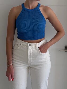 aerie Vibrant Blue Ribbed Halter Crop Top